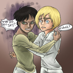 im-going-armin:  I drew this because I really don’t like people calling Armin weak and useless and all that and because I honestly don’t think Eren would be taking any of that shit. … And because Eremin. 