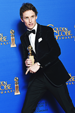 vikander:  Eddie Redmayne poses with the award for Best Actor - Motion Picture, Drama for his role in ‘The Theory of Everything,’ in the press room at the 72nd annual Golden Globe Awards, January 11, 2015 at the Beverly Hilton Hotel in Beverly Hills,