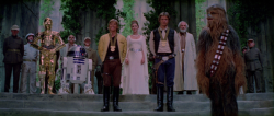 teenagevictorysong: pilgrimkitty:  teenagevictorysong:  this is literally luke and han’s gay wedding with leia exercising her powers as a senator to officiate the ceremony, chewbacca is han’s best man, c-3po and r2d2 are luke’s best men, the song