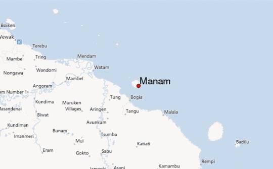 Manam Island is located in the Bismarck Sea across the Stephan Strait on the northeast coast of mainland, Madang Province.