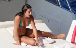 toplessbeachcelebs:  Lea Michele (Actress) nipple slip while swimming in Italy (July 2014)