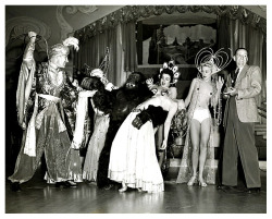 Vintage 1942 &ldquo;File Copy&rdquo; photo from the estate of famed photographer Joseph Jasgur.. Featured onstage at the FLORENTINE Gardens nightclub, are: (at Far Right) Burlesque impresario and emcee: Nils Thor Granlund.. Along with &ldquo;Emil the