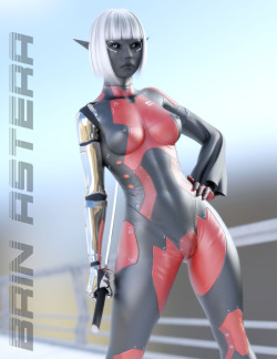 evolluision:    So, i decided to refine Brin a little bit, i wanted to giver her a slim and athletic body. The pic is little grainy because i haven’t got down getting the render quality on Iray perfect.  more views of this pic are coming up soon.  She