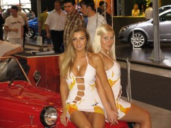 beachdancer:  Hot chick showing us her pussy on the car show