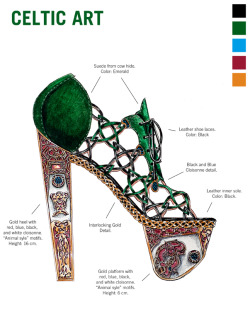 wannabescholar:futurelookingfine-arts:yungvermeer:A Walk Through Art History I designed these shoes with a unique goal in mind: to create a shoe as a summation of an entire culture’s art. Each shoe possesses design qualities, color palettes, and designs