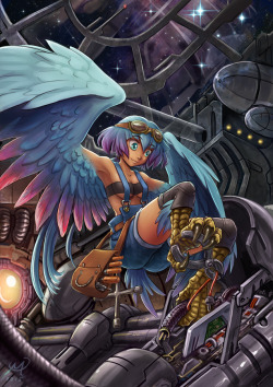 maxa-postrophe:  Harpy Engineer by Maxa-art ♪ I’m a harpy girl, in a Sci-fi wooorldLife in spaceship, it’s fantastic! ♫    I can’t hold all these talonlove feelslook at that dexterity