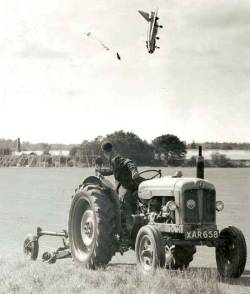weirdvintage:  Test Pilot George Aird, flying an English Electric Lightning F1 ejected from his plane at only about 100 feet in the air in 1962 (via)  Did he make it?
