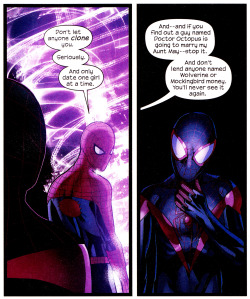 thecomicsvault:  Peter’s AdviceSPIDER-MEN #5 (Nov. 2012)Art by Sara Pichelli &amp; Justin PonsorWords by Brian Michael Bendis 