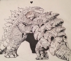djcrumrine:  With Gamera getting a new film, can we as a collective fandom stop the “who would win in a fight” argument. I want to see more Godzilla and Gamera in a tender platonic embrace. Who would give the coziest hug?    Probably my only inktober
