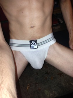 texascollegejock:  Just chillin with some buddies in the garage and strip poker came up. Obviously I’m not good at bluffing. They all got to see the jock I still had on.  Own this jock yourself: http://texascollegejock.tumblr.com/buy