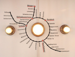 transitmaps:  Submission: Hamburger Hochbahn Ceiling Map, 1915 Submitted by themallefitz, who says:  This is a transit map of the Hamburger Hochbahn (subway / elevated railway) from 1915. it was painted on the ceiling of the wagons. —— Transit Maps