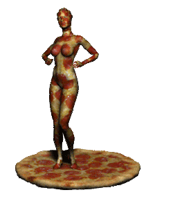 logoside:  Pizza celebrando su nueva forma humana, un exitoso experimento resultado de combinar células madre de humanos alfa con pizzas. Ya se están comercializando los primeros especímenes: Cuando pidas tu pizza, que no se te olvide pedir la masa