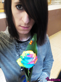 Me as a emo outside with rainbow rose!