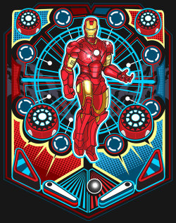 xombiedirge:  Marvel Pin Ball Series by Samuel “Sho” Ho / Blog / Tumblr T-shirts in assorted colors and sizes, available HERE, via WeLoveFine Direct to shirts: Iron Man / Captain America / Silver Surfer
