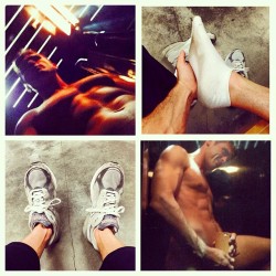lancehart:  Smelly socks gym time #malefeet #sneakers #dirtysocks #socks #abs #swole