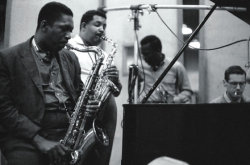 theatrainjazz:  From left to right, John Coltrane, Julian “Cannonball” Adderley, Miles Davis and Bill Evans. 