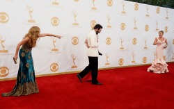 verysherry:  This is what I love about Award Shows - part 2Connie Britton, Jon Hamm and Julie Bowen || 65th Annual Primetime Emmy Awards held at Nokia Theatre in LA on September 22, 2013 