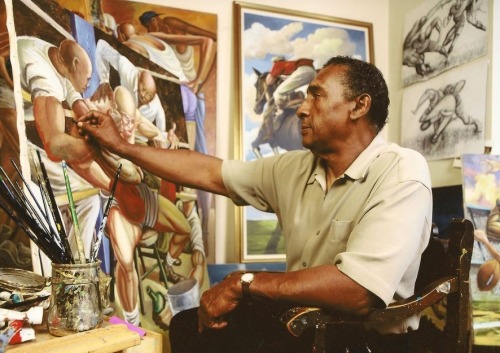 sunbookie:  The Late, Great and Legendary Ernie Barnes. 1938-2009Ernest Barnes Jr. was born during the Jim Crow era in “the bottom” community of Durham, North Carolina, near the Hayti District of the city. He had a younger brother, James (b. 1942),