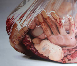 asylum-art:  _Shocking Content_ Painful Paintings by Fabio Magalhaes Fabio Magalhaes creates gorgeous, cringe-worthy paintings of painful, meaty predicaments. Metaphorically connecting images of his own body, feelings and banal situations, he aims at