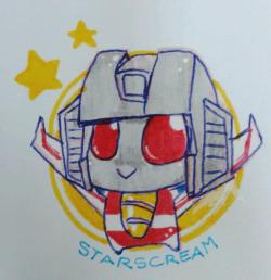 mzelda:  My friend saw my chubby tubby Starscream on my lecture paper and she asked me to draw Bumblebee on her lecture paper. 