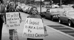 queenevea:  rudegyalchina:  thesociologicalcinema:    “A badge is not a license to murder children”Protesters in Queens in 1974 urged that a white police officer be convicted of murdering Clifford Glover, a black 10-year-old. Photo credit: Don Hogan