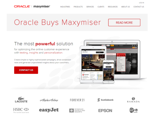image of Oracle Maxymiser homepage