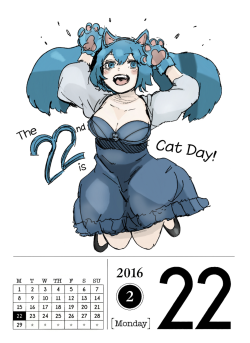 February 22, 2016Today we get a cheerful image of Saiko for Cat Day! ฅ^•ﻌ•^ฅ Does Cat Day sound familiar? There’s a special illustration drawn for the 22nd of every month this year!You can view the first Cat Day entry here! ~ x