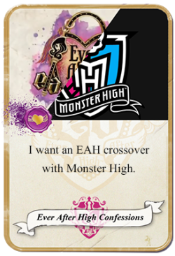everafterhighconfessions:  everafterhighconfessions:  I know tis is an Ever After High confession tumblr; but I really want a crossover with Monster High. I mean if Cupid went from one school to another, maybe they could make the monster high students