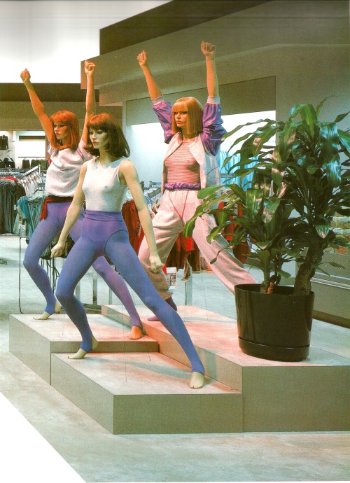 radicallyretro:    We put on our best gym wear to go the mall so we can quickly dodge the ladies working in the cosmetics department trying to spray us with perfume.​ ​Scans by @servoisnaked from The Best of Store Designs, 1986  
