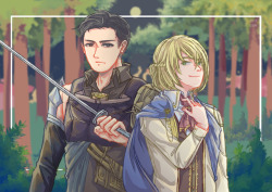 cepiccino:Haven’t opened tumblr for weeks. Here’s a rushed otayuri RPG AU fanart I did for an event. Inspired by Fire Emblem lol