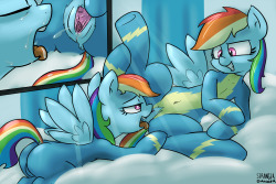 Commission for Dusk - Part 5 Finale. His Oc fully transformed into Rainbow Dash upon his request.