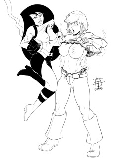 pinupsushi:  Mature commission for awr74 of Shego getting captured by Power Girl but still getting one last blast in.   Flipping Brilliant Pinup!!More high quality Shego fanart   PowerGirl fanservice = WIN!!