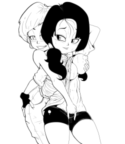 slashysmiley:  Been playing a lot of Dragonball Xenoverse 2, made me want to draw my favorite girl on girl ship of the series, Videl with her ponytails and her school mate Erasa. 