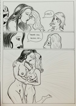 SYMBIOTE SURPRISE page 13  This the most romantic thing I’ve ever drawn, haha. In such contrast to the bloodiest page I put up for my Kate Five comic!  Kate finally gets what she wants and locks lips with her favourite heroine. Centennia is a bit unsure,