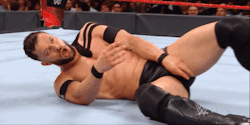 wweassets: wrestlingsexriot:  I mean.. him rubbing his crotch and making that face is very suggestive  it looks like he’s rubbing his hole wow okay finn 