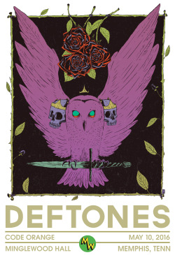 goat-rat:Gig Poster for Deftones show at Minglewood Hall, Memphis, Tenn - May 10