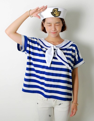 Sailor T-Shirt with Stripe Print by Yubsshop