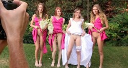 contexxxt:  At the end of the bridal party photo session, Jenna had the photographer take one final image.  She sent it to her new husbands phone just as he was shaking hands inside with his new father-in-law back inside the reception area.  The caption