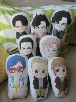 New plushies! These guys will be available at Fanime, along with my previous Sherlock and Hannibal cuties; some of them are pretty limited in quantity (like, 8&hellip;) so come early if there&rsquo;s one you want~ Sherlocks and Johns will always be sold