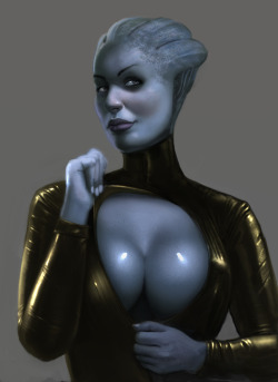 thepillowkisser:  kaihlan:  I think I’m finished with this asari pic. Hope you like it! It was a fun shiny materials and skin texture practice. I uploaded the full resolution pic now. I usually downsize quite a bit and then sharpen it which tends to