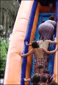 4gifs:  When moms try to climb into the bounce house