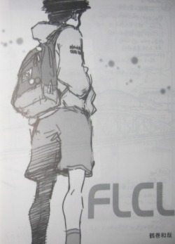 as-warm-as-choco:  FLCL  (フリクリ) illustrations by animators Kazuya Tsurumaki (鶴巻和哉), Masayuki (摩砂雪), Shouji Saeki (佐伯昭志), Nobutoshi Ogura (小倉陳利) and Hiroyuki Imaishi (今石洋之). Thanks to manuloz for taking