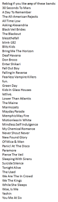 elviravampire:  someone-save-humanity:  How can you NOT like any of these bands  I love all of them   How come Kings of Leon and Red Hot Chilli Peppers aren&rsquo;t on this list?