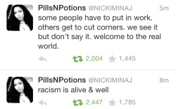 casualbutthole:  bestpal:  yo-step-daddy:  summersunnset:  yo-step-daddy:  summersunnset:  ricardosminaj:  Nicki Minaj speaking the truth on twitter about racism (7/23/14)  Gimmie a break. Everyone can succeed if they work hard.  u would say that because