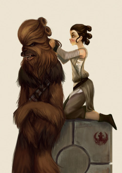 nickyzilla:  SW:The Friendship Awakens   I was planning to do this baby  since I watch the movie for the first time ! Chewie is my favorite character from Star wars series , and Rey my favorite character in the force awakens. &lt;semi-spoilers&gt;Now