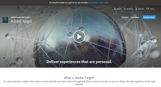 image of Adobe Target homepage