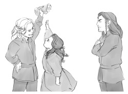 kaciart:  minumi: hmmm, well, the first thing that comes to mind is like— Thorin scolding Frerin who is teasing Dis, like holding someting above her head xD //cliche 