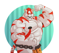 chocofoxcolin:    Unlock for your reward    commission for jim55 his new character   joetiger the big hulkish tiger showing off  thanks for commissioning me  http://www.furaffinity.net/view/20805187/ 