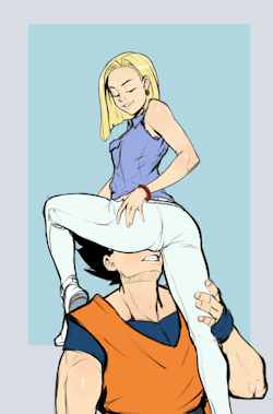 xizrax: sketch commission of Android 18 and Gohan from Dragonball z  whats with all the face sitting all of the sudden?  &lt; |D’‘‘‘