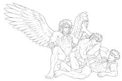 because-b:  Tibarn x Ike x OwainHad to draw the wings on a different A4. ^^;